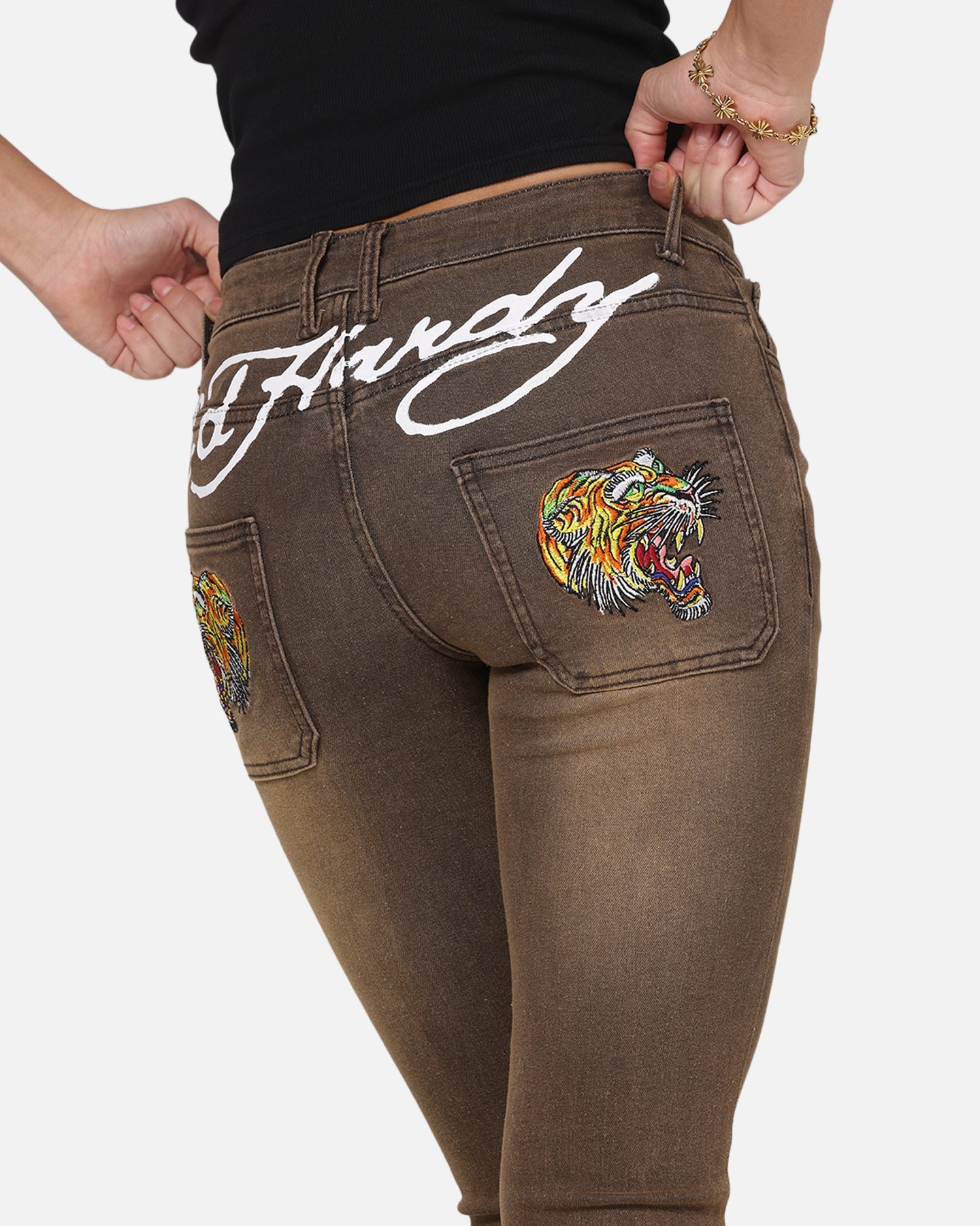 Ed Hardy Women's Tiger Bootcut Jeans Brown