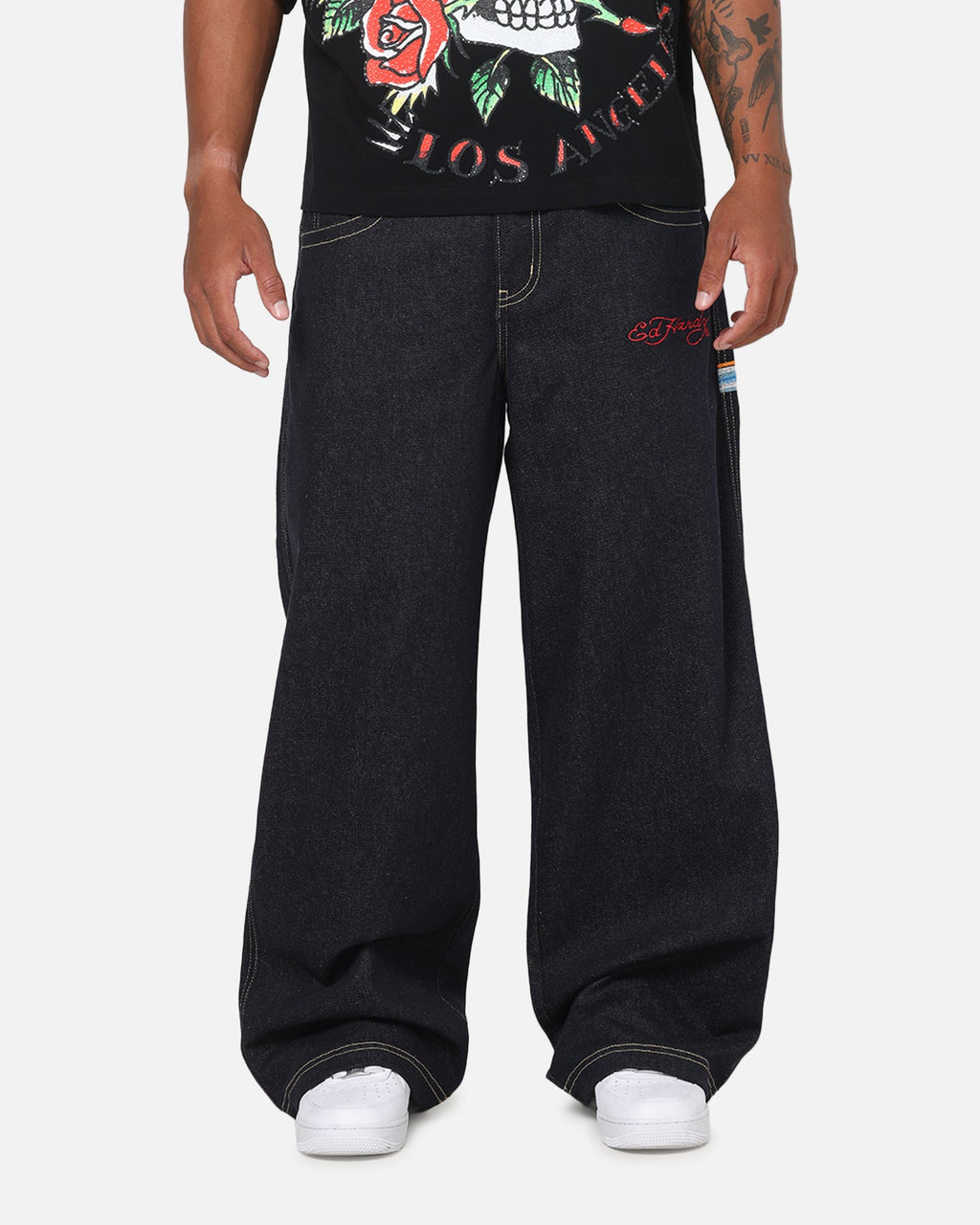 Ed Hardy Dragon Ultra Wide Leg Jeans Indigo Denim