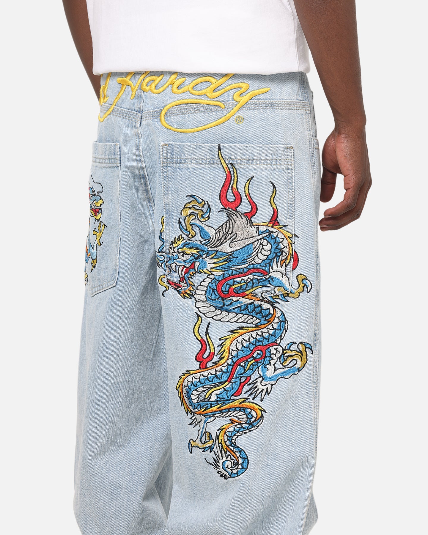 Ed Hardy Dragon Ultra Wide Leg Jeans Light Wash Blue