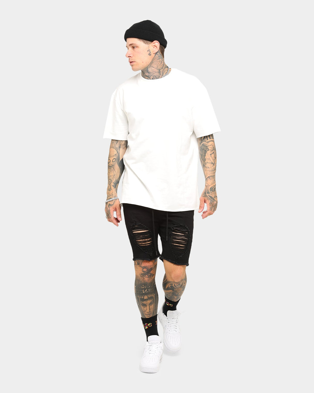ENES Gunner Skinny Ripped Shorts Black